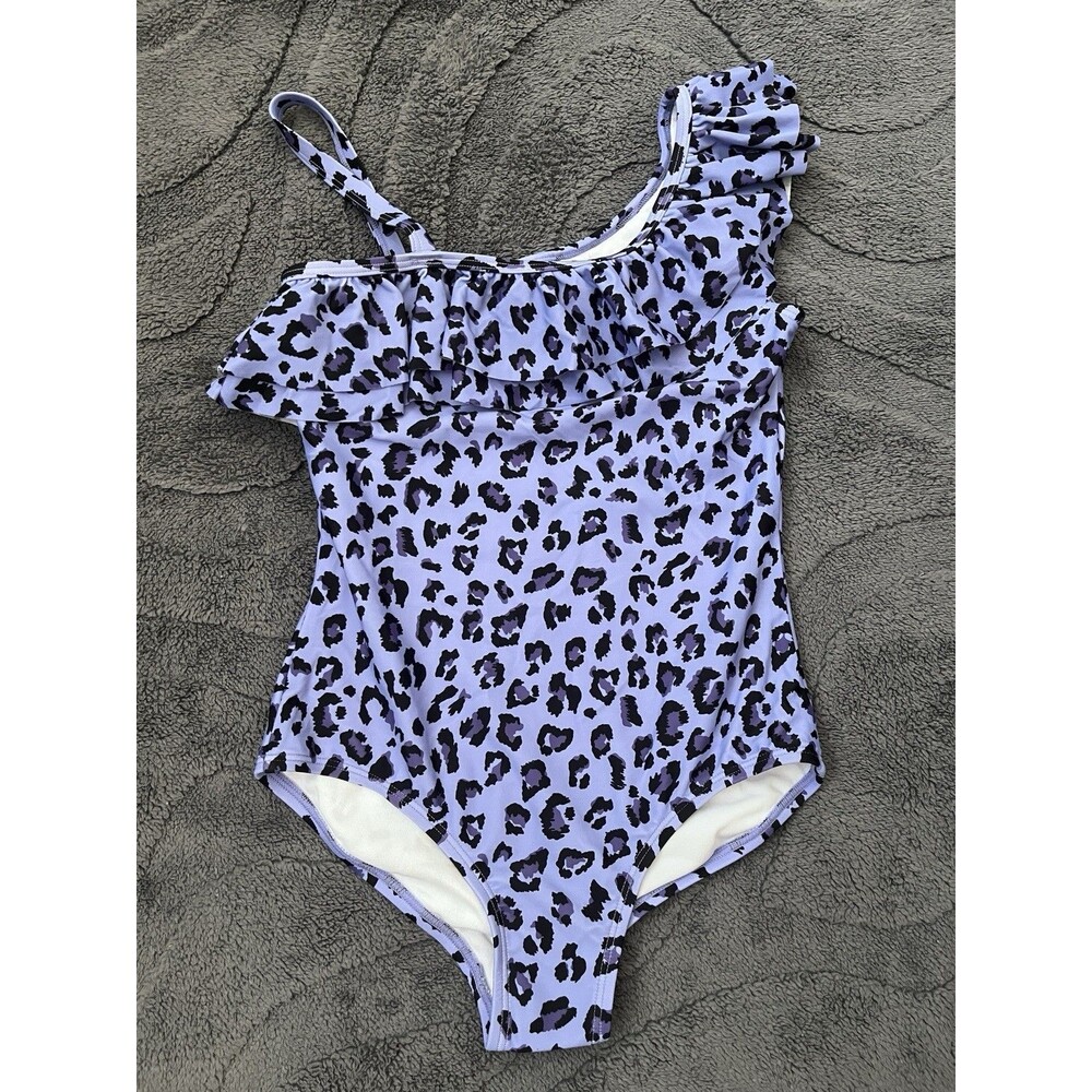 New Girls Kanu Surf Ruffle Leopard Swimsuit Purple Size 12